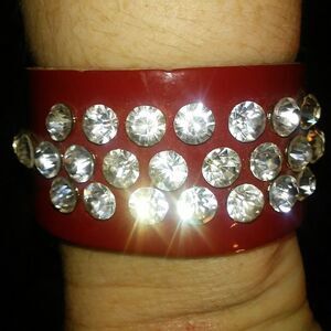 Wide wrap around Leather bracelet with rhinestones